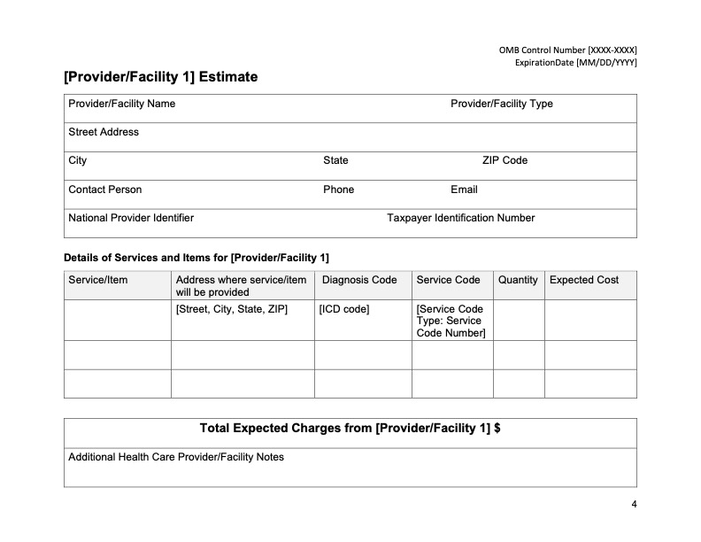 Good Faith Estimate Template For Uninsured Self Pay And Possibly